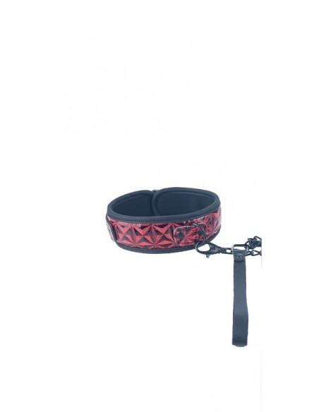 BTB FETISH COLLAR WITH LEASH RED - Uprzęże BDSM - 1