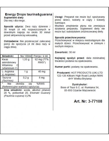 Supl.diety-Energy Drops-30ml Taurin / Guarana  (m+w) - Do przypisania - 2