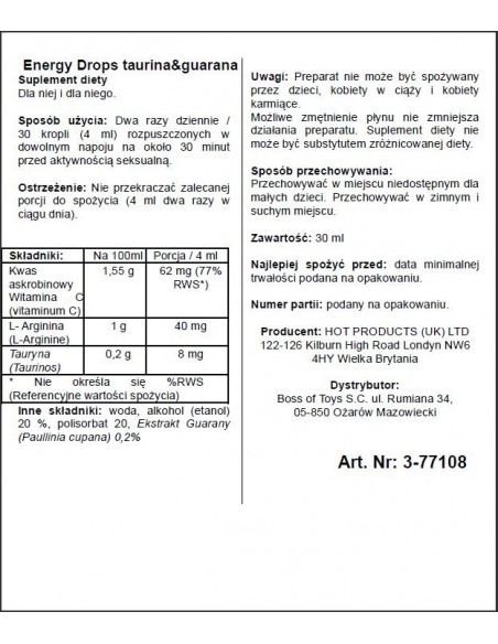Supl.diety-Energy Drops-30ml Taurin / Guarana  (m+w) - Do przypisania - 2