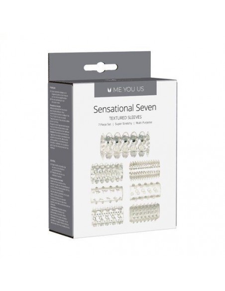 Stymulująca Nakładka Me You Us Sensual Seven Textured Sleeves Transparent Small - Przedłużki i nakładki na penisa - 2