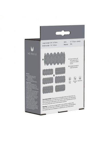 Stymulująca Nakładka Me You Us Sensual Seven Textured Sleeves Transparent Small - Przedłużki i nakładki na penisa - 3