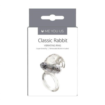 Wibrujący pierścień erekcyjny Classic Rabbit Transparent - elastyczny TPE, wypustka łechtaczkowa, obwód dopasowywany rozciągliwo - 1 2
