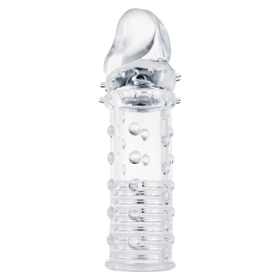 Power Stud Sleeve Transparent - przezroczysta przedłużka na penisa z TPE i wypustkami, 15,2 cm - 1