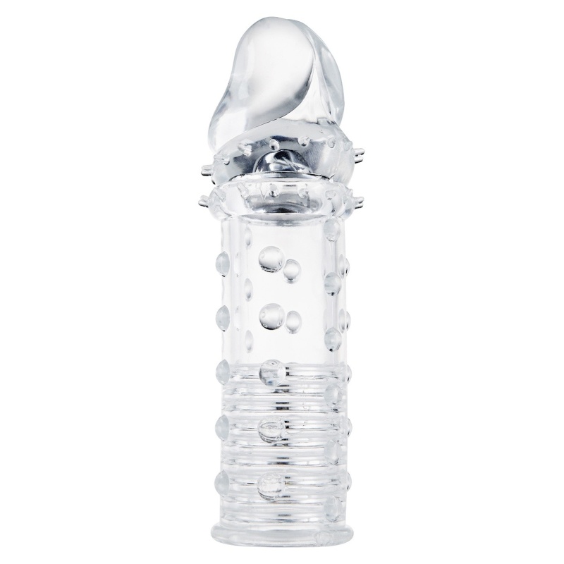 Power Stud Sleeve Transparent - przezroczysta przedłużka na penisa z TPE i wypustkami, 15,2 cm - 1