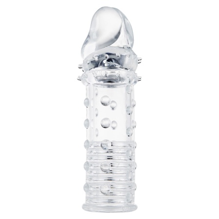 Power Stud Sleeve Transparent - przezroczysta przedłużka na penisa z TPE i wypustkami, 15,2 cm - 1