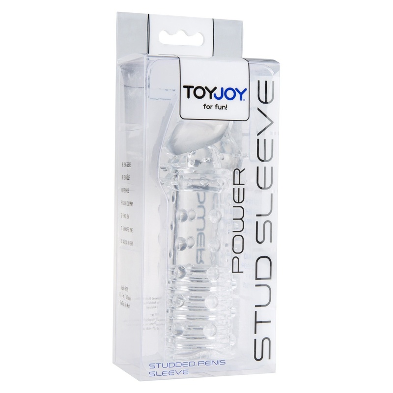 Power Stud Sleeve Transparent - przezroczysta przedłużka na penisa z TPE i wypustkami, 15,2 cm - 2