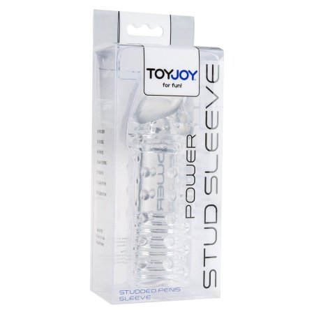 Power Stud Sleeve Transparent - przezroczysta przedłużka na penisa z TPE i wypustkami, 15,2 cm - 2