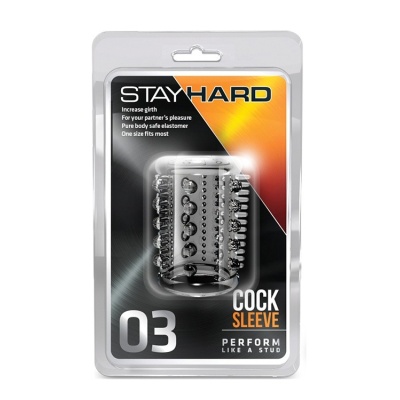 Nakładka na penisa Stay Hard Cock Sleeve 03 Clear - teksturowany TPE, średnica wewnętrzna 2,5 cm, zewnętrzna 3,3 cm, wysokość 5 - 1