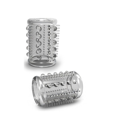 Nakładka na penisa Stay Hard Cock Sleeve 03 Clear - teksturowany TPE, średnica wewnętrzna 2,5 cm, zewnętrzna 3,3 cm, wysokość 5 - 1 2
