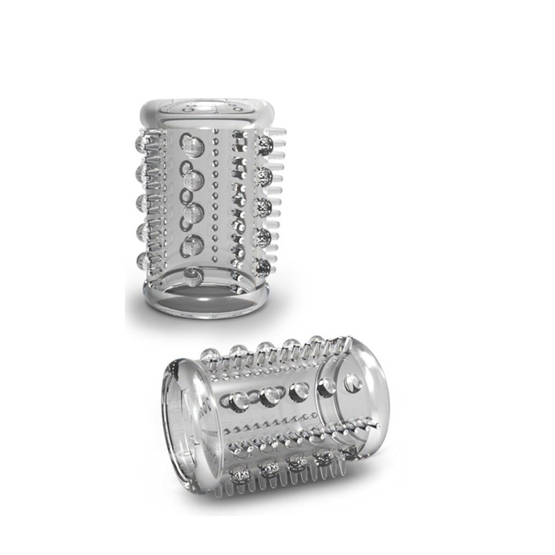 Nakładka na penisa Stay Hard Cock Sleeve 03 Clear - teksturowany TPE, średnica wewnętrzna 2,5 cm, zewnętrzna 3,3 cm, wysokość 5 - 2