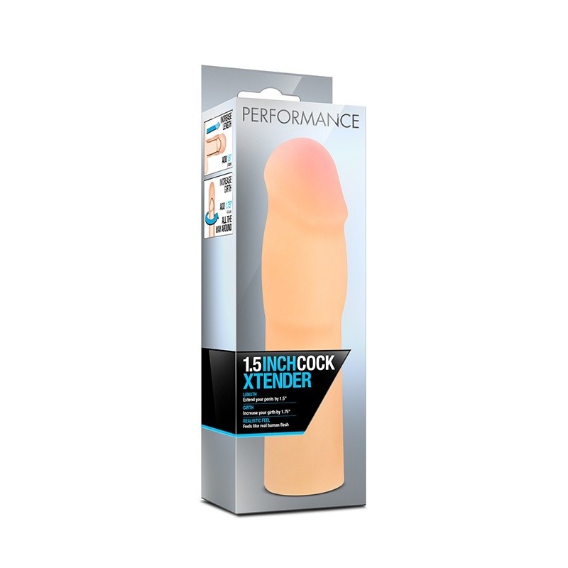 Nakładka na penisa Performance 1.5 Inch Xtender - rozciągliwe TPE Sensa Feel, długość całkowita 16 cm, wydłużenie użytkowe 3,8 c - 2