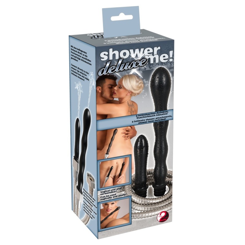 Irygator prysznicowy Shower Me Deluxe z dwiema końcówkami (gładka, falista), wąż 138 cm, aluminium i stal nierdzewna - 1