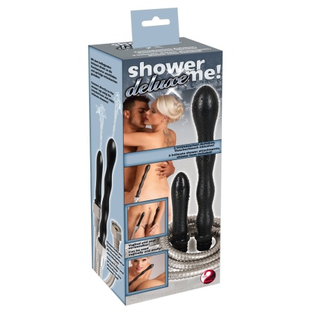 Irygator prysznicowy Shower Me Deluxe z dwiema końcówkami (gładka, falista), wąż 138 cm, aluminium i stal nierdzewna - 1