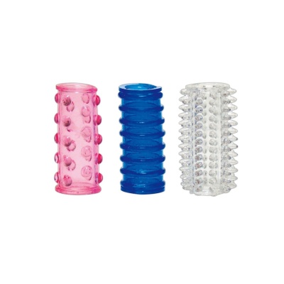 Nakładki stymulujące Sleeves 3er Set TPE – elastyczne mankiety z rowkami i nubami, 4,5 cm - 1