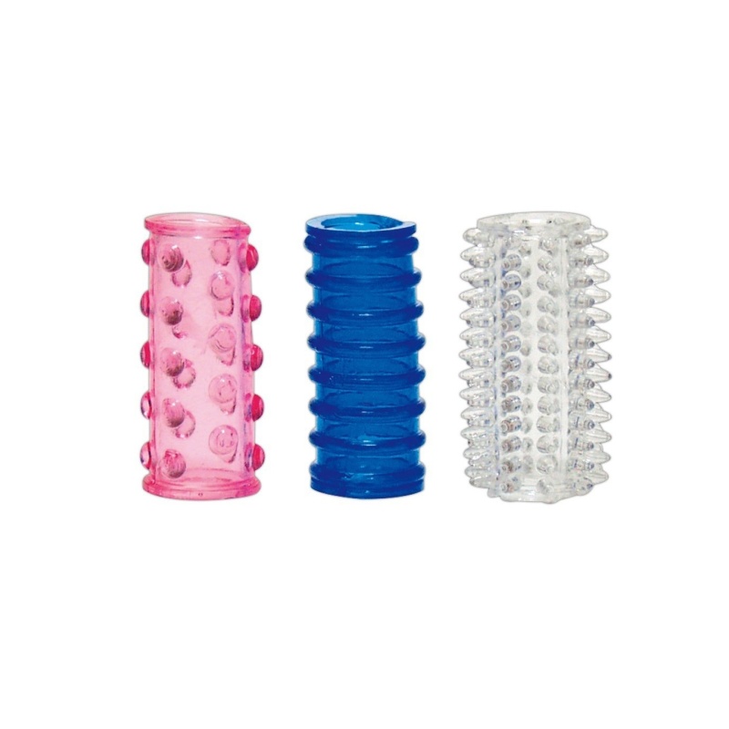 Nakładki stymulujące Sleeves 3er Set TPE – elastyczne mankiety z rowkami i nubami, 4,5 cm - 1