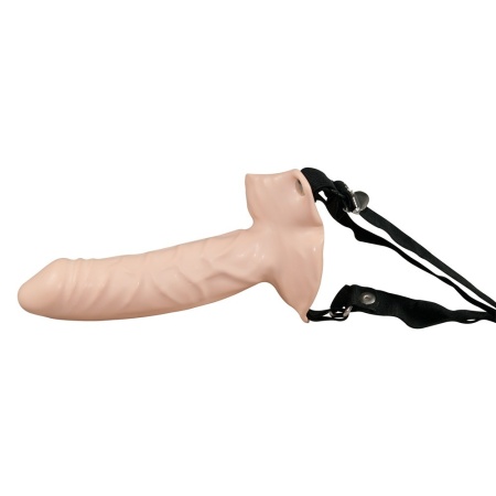 Strap-on Bull Power – cielista osłona penisa z tunelem wewnętrznym Ø 3 cm i regulowanymi paskami stretch, długość 15 cm - 1