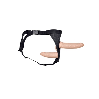 Podwójny Strap-on Double Dong – dwa dilda TPR z regulowanym pasem, 19 cm i 13 cm - 1 2
