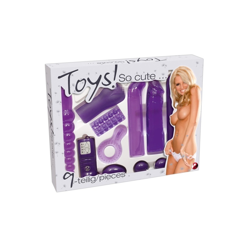 Zestaw zabawek erotycznych Toys So cute Set – 9 elementów, wibrator 17 cm, średnica 2,5 cm - 1