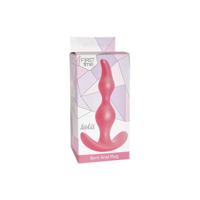 Plug analny Bent Anal Plug Pink - zagięty silikonowy z rączką, długość 11,5 cm, średnica 3 cm - 1