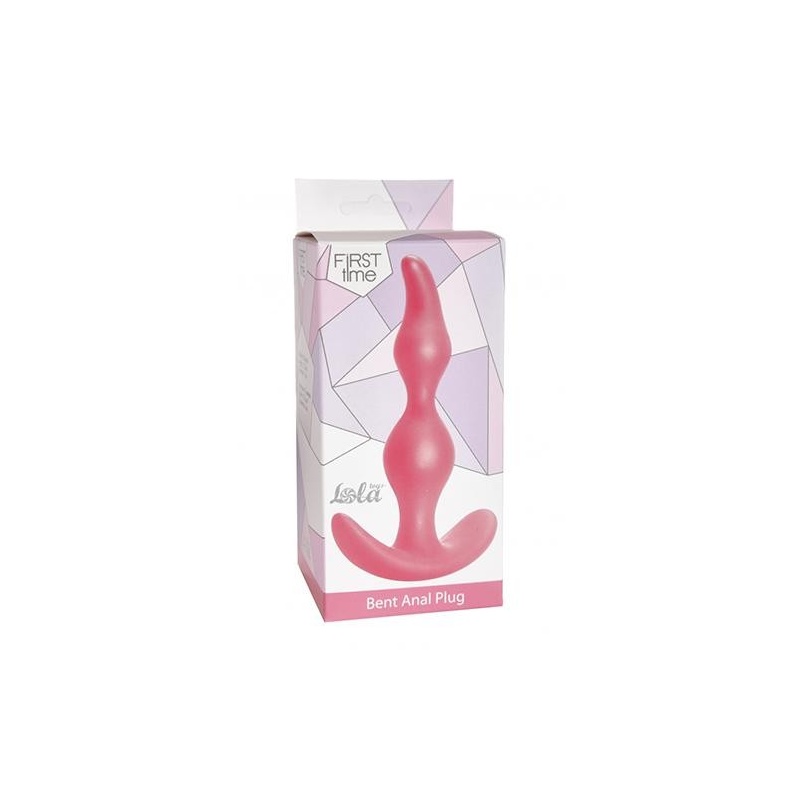 Plug analny Bent Anal Plug Pink - zagięty silikonowy z rączką, długość 11,5 cm, średnica 3 cm - 1
