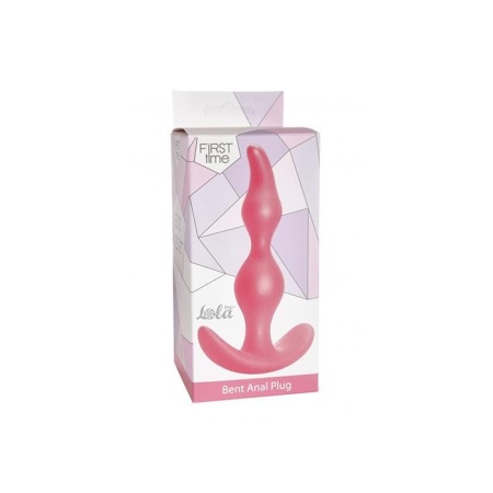 Plug analny Bent Anal Plug Pink - zagięty silikonowy z rączką, długość 11,5 cm, średnica 3 cm - 1