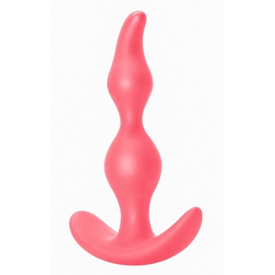 Plug analny Bent Anal Plug Pink - zagięty silikonowy z rączką, długość 11,5 cm, średnica 3 cm - 1 2