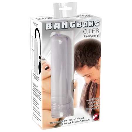 Pompka próżniowa do penisa Bang Bang Clear – przezroczysty cylinder 20 cm, Ø wew. 5,3 cm, ręczna gruszka ssąca z zaworem bezpiec - 2