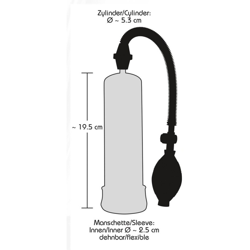 Pompka próżniowa do penisa Bang Bang Clear – przezroczysty cylinder 20 cm, Ø wew. 5,3 cm, ręczna gruszka ssąca z zaworem bezpiec - 6