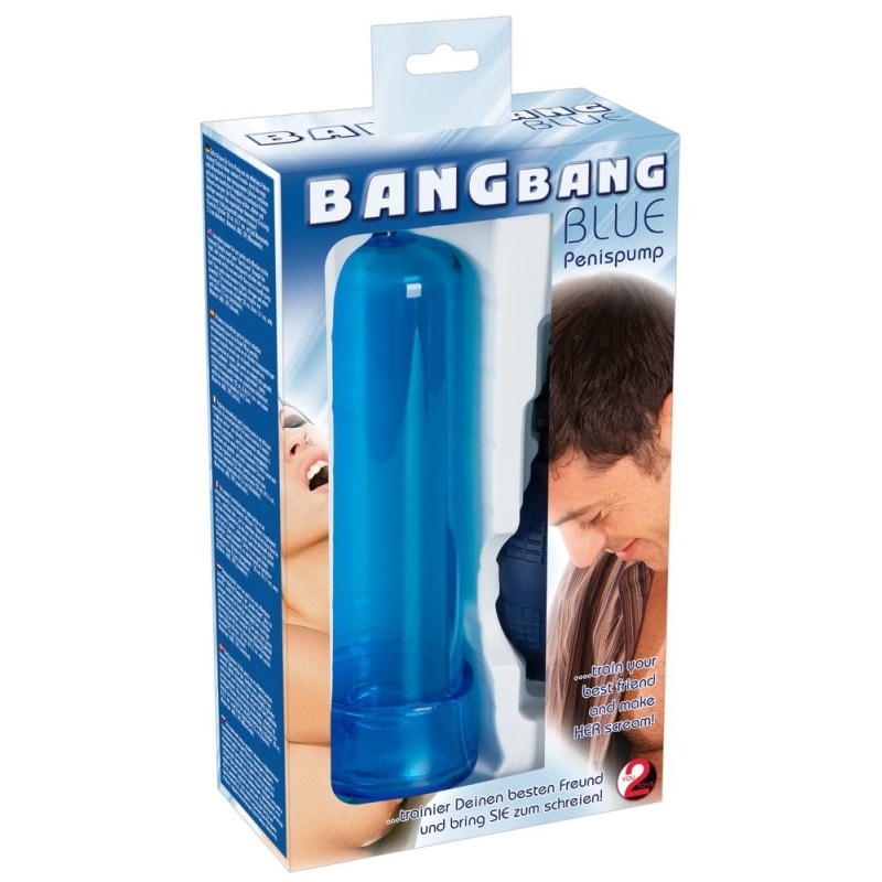 Pompa próżniowa do penisa Bang Bang Blue — ręczna pompa balonowa, przezroczysty cylinder 20 cm, głębokość wsunięcia 18,4 cm, tul - 2