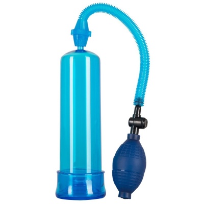 Pompa próżniowa do penisa Bang Bang Blue — ręczna pompa balonowa, przezroczysty cylinder 20 cm, głębokość wsunięcia 18,4 cm, tul - 1