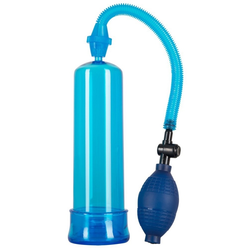 Pompa próżniowa do penisa Bang Bang Blue — ręczna pompa balonowa, przezroczysty cylinder 20 cm, głębokość wsunięcia 18,4 cm, tul - 1