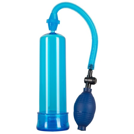 Pompa próżniowa do penisa Bang Bang Blue — ręczna pompa balonowa, przezroczysty cylinder 20 cm, głębokość wsunięcia 18,4 cm, tul - 1