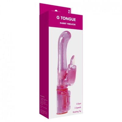 Wibrator króliczek G Tongue Rabbit Pink OS - rotująca końcówka G-Spot, wibrujący języczek i 2 silniki, 14 cm - 1 2