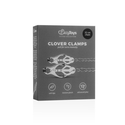 Clover Clamps With Chain - metalowe zaciski na sutki, mechanizm sprężynowy, łańcuch 49 cm - 1