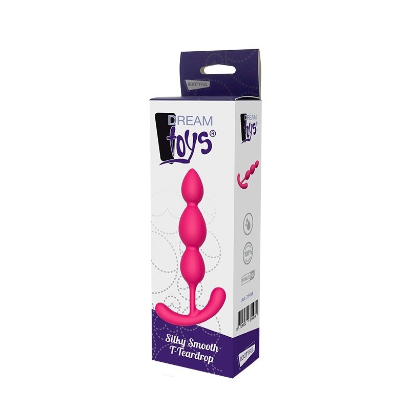 Silky Smooth T-Teardrop - koraliki analne z silikonu medycznego, uchwyt T, długość 14 cm - 2