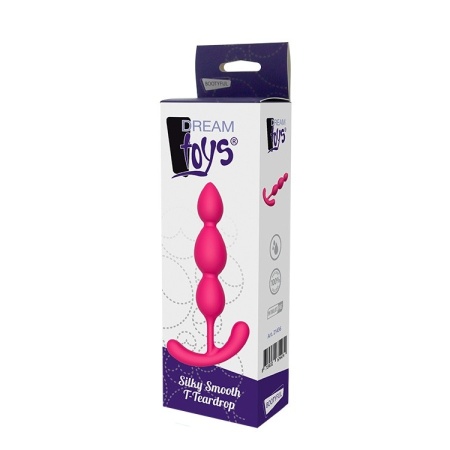 Silky Smooth T-Teardrop - koraliki analne z silikonu medycznego, uchwyt T, długość 14 cm - 2