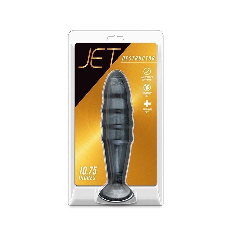 Jet Destructor Carbon Metallic Black - wtyczka analna z przyssawką i rowkami, 27,3 cm - 2