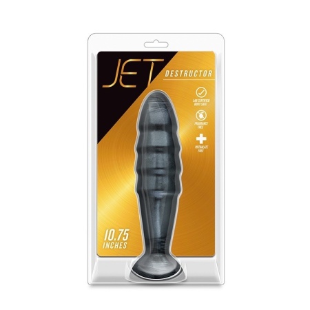 Jet Destructor Carbon Metallic Black - wtyczka analna z przyssawką i rowkami, 27,3 cm - 2