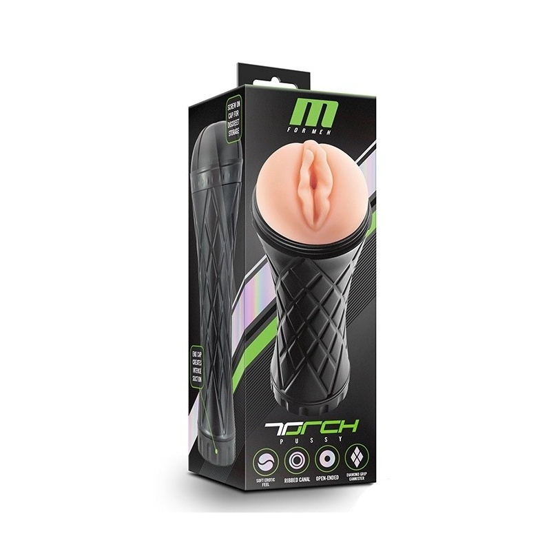Masturbator The Torch Pussy Vanilla - żebrowany kanał TPE X5, regulacja ssania Perfectflo, długość 24,1 cm - 2