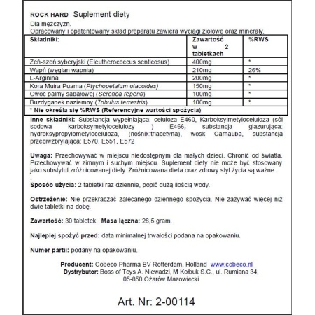 Cobeco Pharma Rock Hard 30 kapsułek, 28,5 g – suplement diety dla mężczyzn - 2