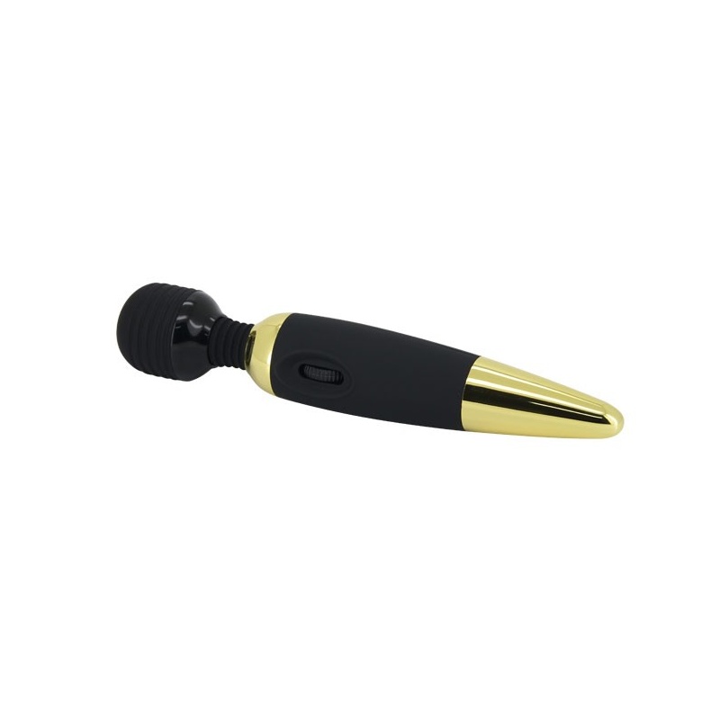 Masażer łechtaczki POWER WAND GOLD - płynna regulacja pokrętłem, silikon i metal, zasilanie 4× AAA - 3