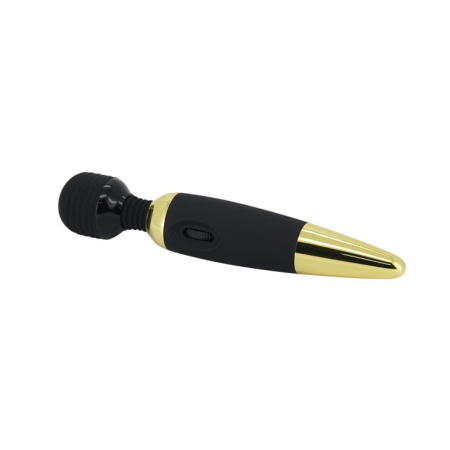 Masażer łechtaczki POWER WAND GOLD - płynna regulacja pokrętłem, silikon i metal, zasilanie 4× AAA - 3