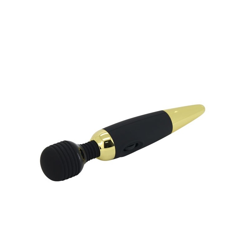 Masażer łechtaczki POWER WAND GOLD - płynna regulacja pokrętłem, silikon i metal, zasilanie 4× AAA - 4