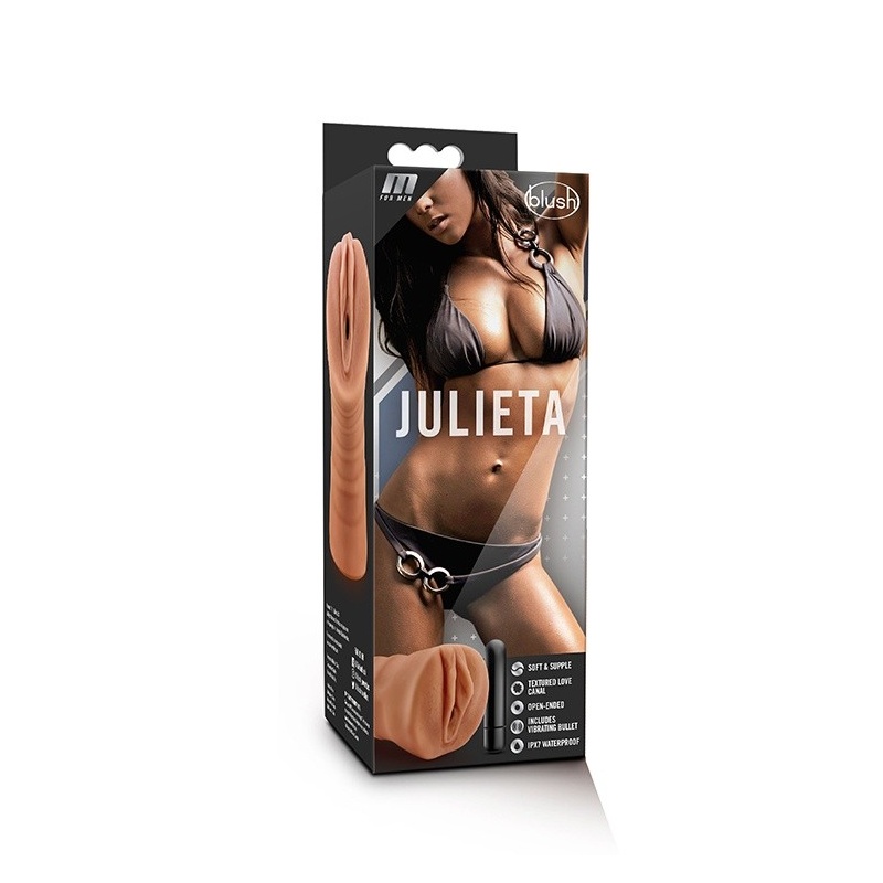 Stroker Julieta Mocha - otwarty kanał, teksturowany TPE, 12,7 cm - 2