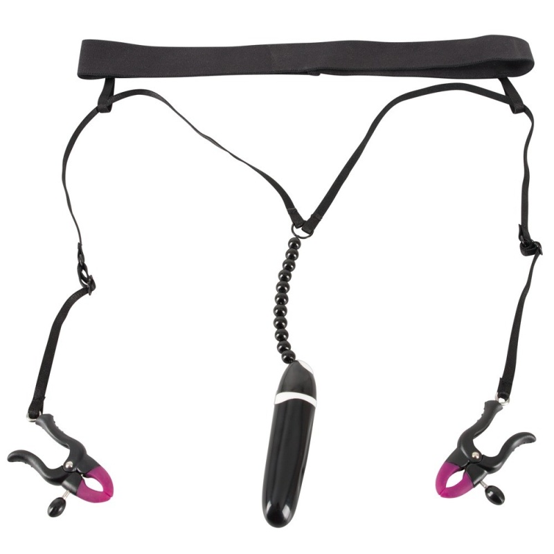 String rozchylający wargi sromowe – Spreader String, regulowane zaciski, wibrator 8,6 cm, obwód 61–177 cm - 2