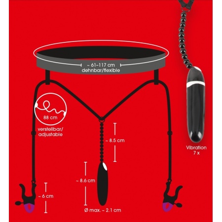 String rozchylający wargi sromowe – Spreader String, regulowane zaciski, wibrator 8,6 cm, obwód 61–177 cm - 5