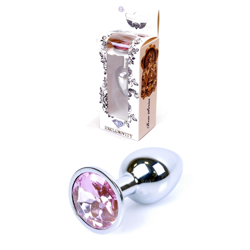 Biżuteria Analna PLUG-Rose Silver - Stal Nierdzewna, Anatomiczny Kształt z Różowym Diamentem, 7 cm - 1