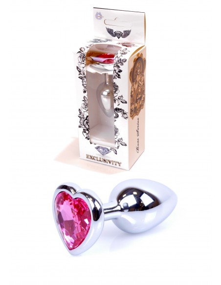 Mały Stalowy Korek Analny z Różowym Serduszkiem Exclusivity - Srebrny lub Złoty - Korki analne stalowe - 1