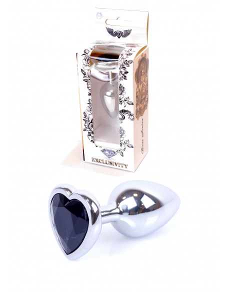 Mały Stalowy Korek Analny z Czarnym Serduszkiem Exclusivity - Srebrny lub Złoty - Korki analne stalowe - 1