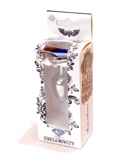 Mały Stalowy Korek Analny z Granatowym Serduszkiem Exclusivity - Srebrny lub Złoty - Korki analne stalowe - 8